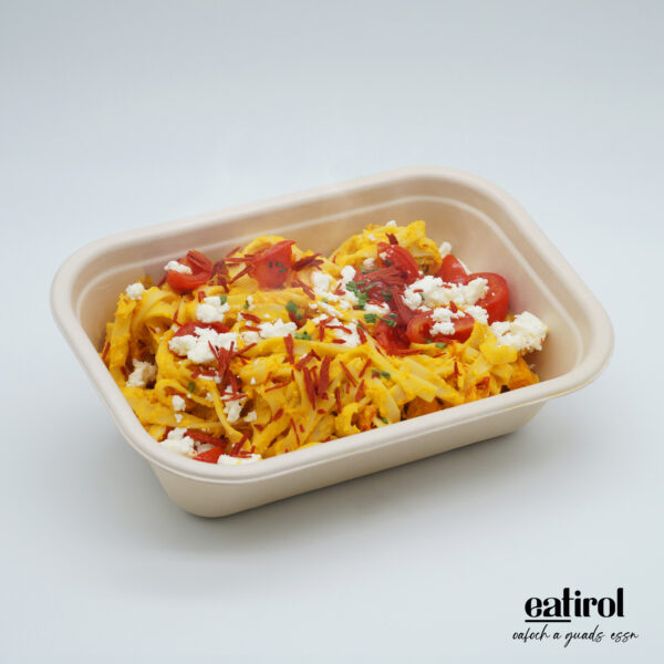 Kürbis Rahm Tagliatelle mit Feta und Kirschtomaten
