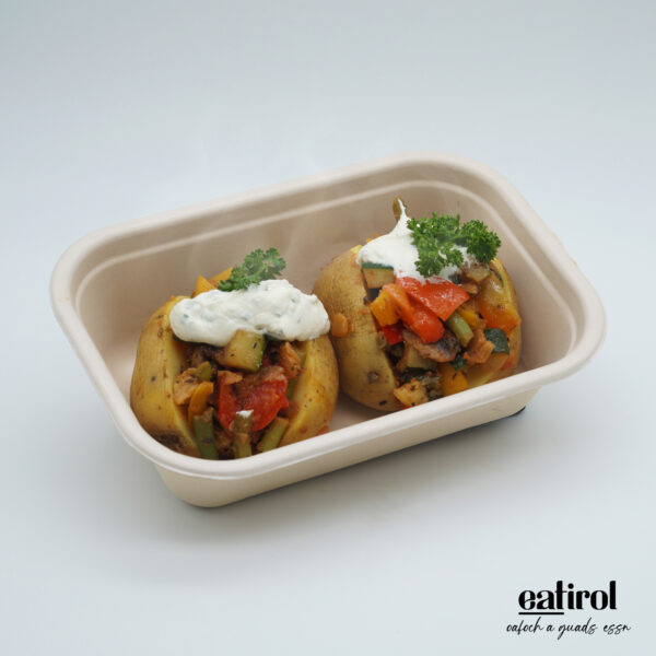 Ofenkartoffel mit Tex Mex Gemüse und Schnittlauch Frischkäse Dip