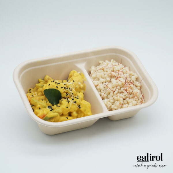 Lemon Curry mit Kichererbsen und Blumenkohl dazu Bulgur