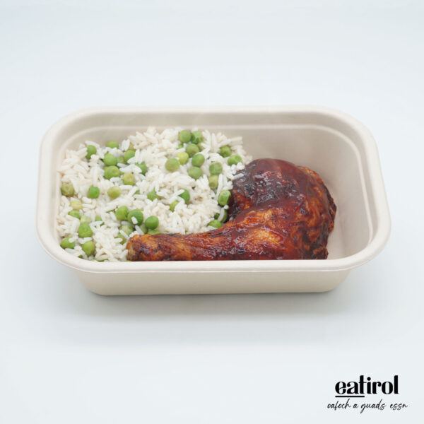 Gegrillte Hühnerkeule mit Erbsenreis